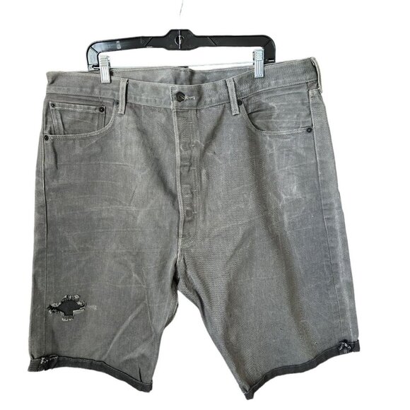 Levis 501 Shorts Mens 42 Cut Off Jean Denim Cotton Button‎ Fly Gray Distressed - Picture 1 of 16